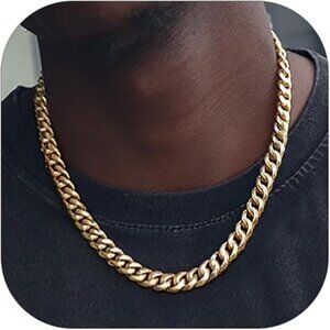 Miami Cuban Link Chain Necklace for Men Stainless Gold-10mm Plated Hip Hop